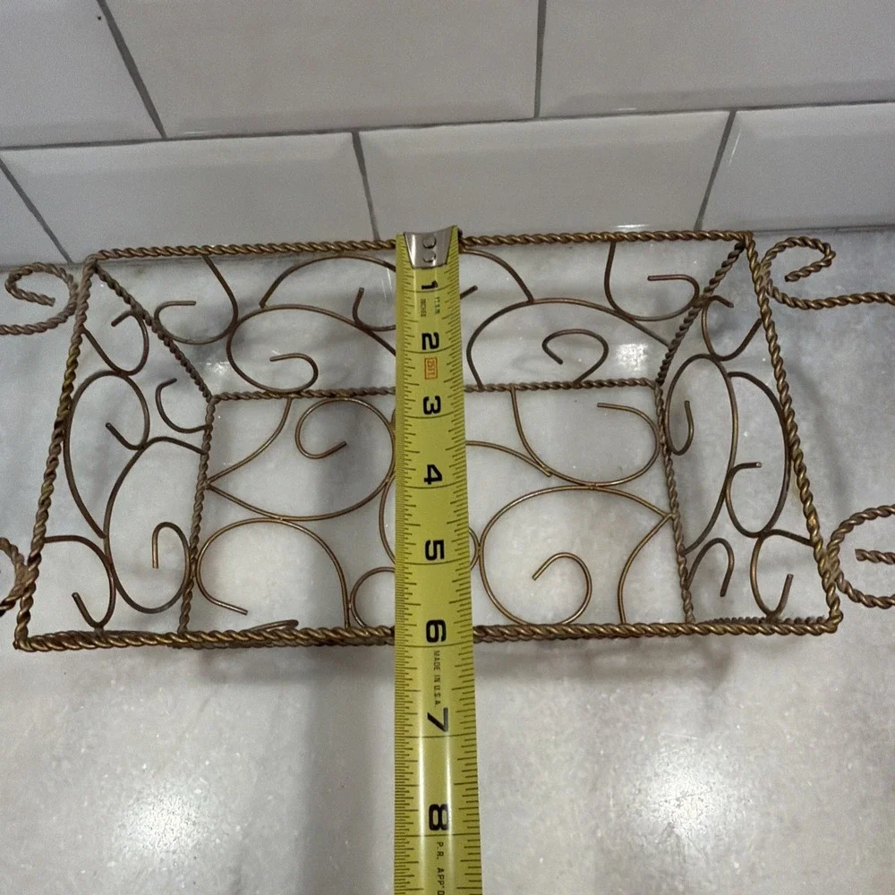 Metal Twisted Wire Basket Gold Tone Brass Look Handles Centerpiece Table Decor